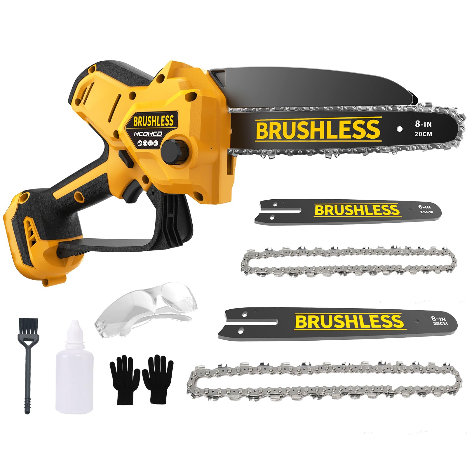 Mini motosierra compatible con batería Dewalt de 20 V MAX,8 pulgadas y 6 pulgadas Mini motosierra inalámbrica 2 en 1, motor de cobre puro sin escobillas de 1000 W, velocidad de cadena de 4.6 m/s para