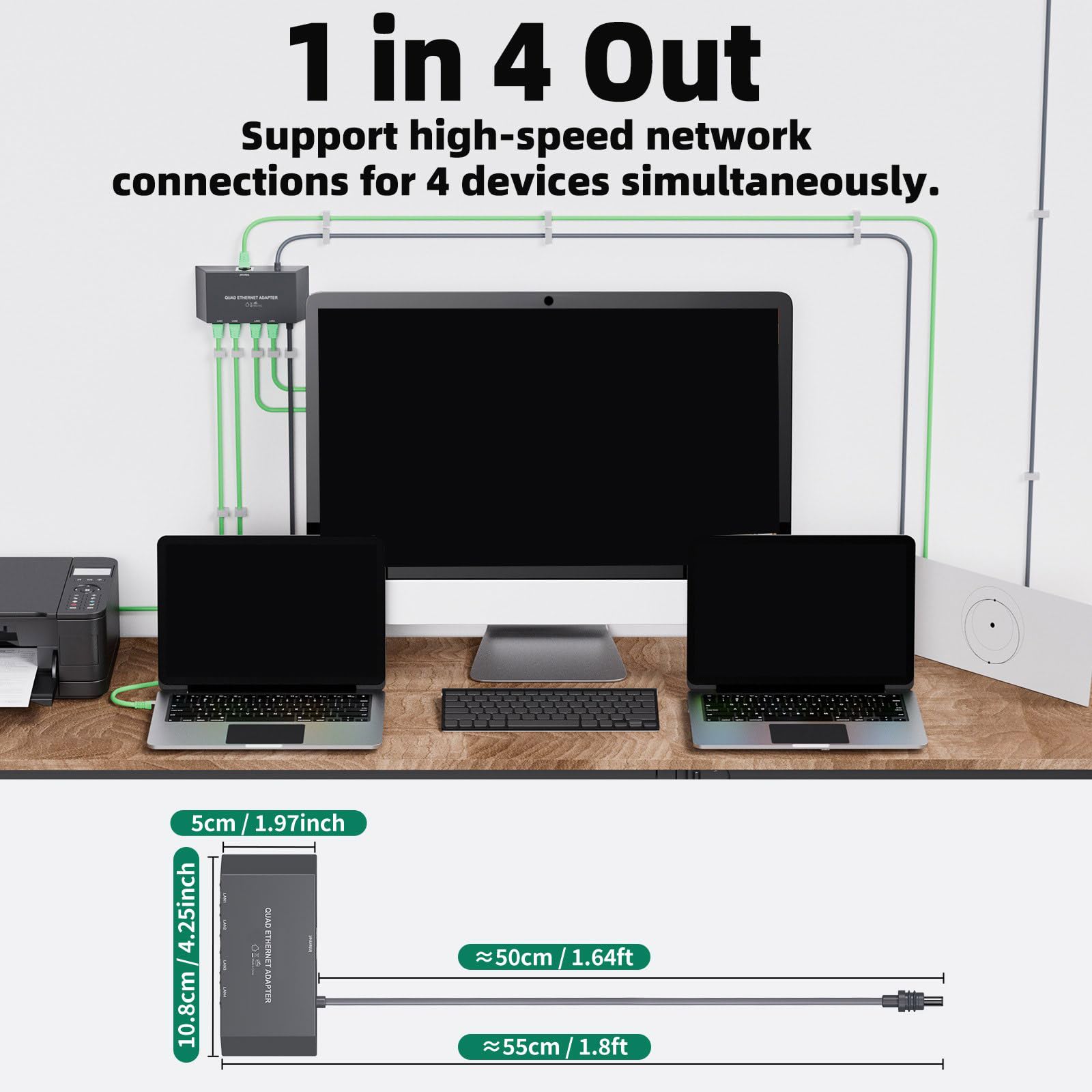 Adattatore multiplo con cavo, 4 porte Gigabit, configurazioni facili per streaming Internet stabile e estensione Ethernet di gioco