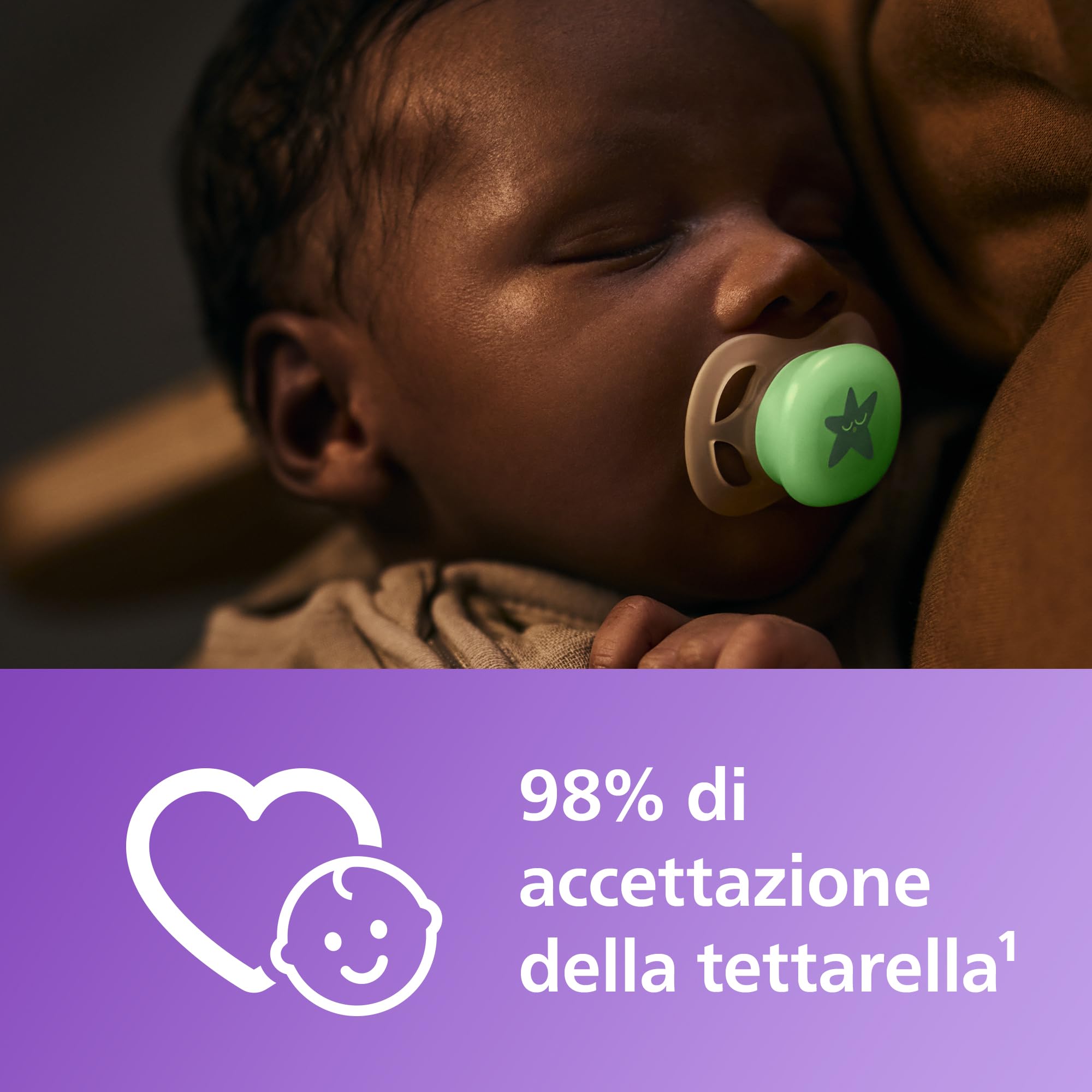 Philips Avent Ultra Start Nighttime Soothers, ciucci ortodontici per neonati di età compresa tra 0 e 2 mesi, fluorescenti, senza BPA, custodia per sterilizzazione/trasporto, confezione da 2, SCF075/07