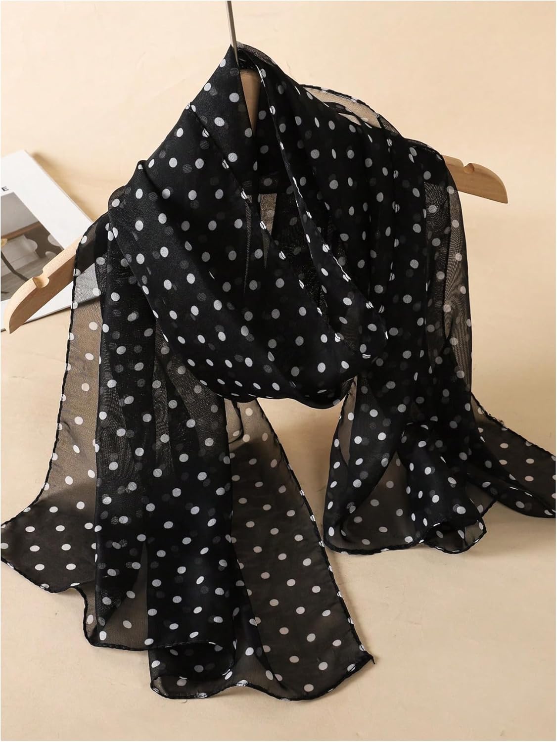 MakeMeChic Women's Chiffon Polka Dots Scarves Lightweight Vintage Wrap Scarfs - Image 5