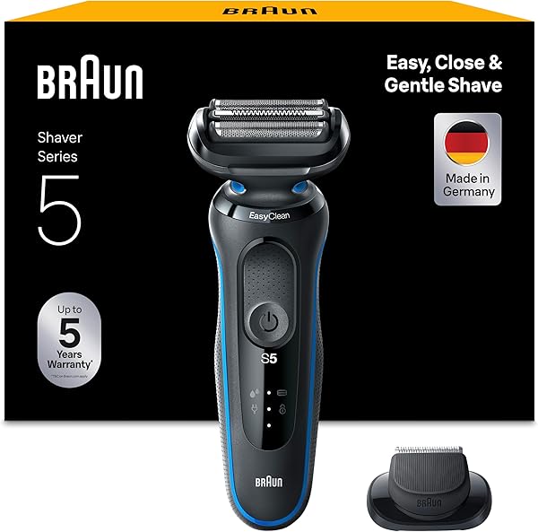 Braun Series 5 Rasierer Herren Elektrisch, Elektrorasierer mit 50 Min. Akku und EasyClean, Rasierapparat, Trockenrasierer, Wet & Dry, Wasserdicht, Made in Germany, 51-B1000s, Blau