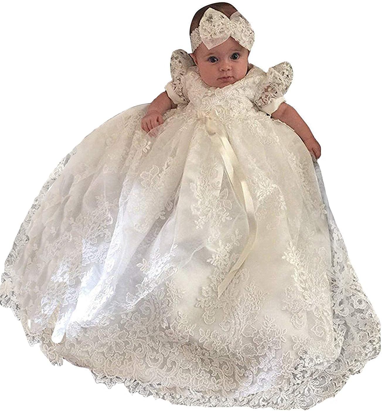 Christening Gown Baby Girl Lace Toddler Dedication Dress for Age 6 Months