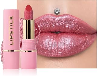 Diamond Glitter Lipstick, Rose Pink Shimmer Matte Metallic Lipstick, High Pigmented Waterproof Long Lasting Lip Gloss, Shiny Non-Sticky Lip Tint Stain,Women's Mother's Day Lip Makeup Gift for Women-03