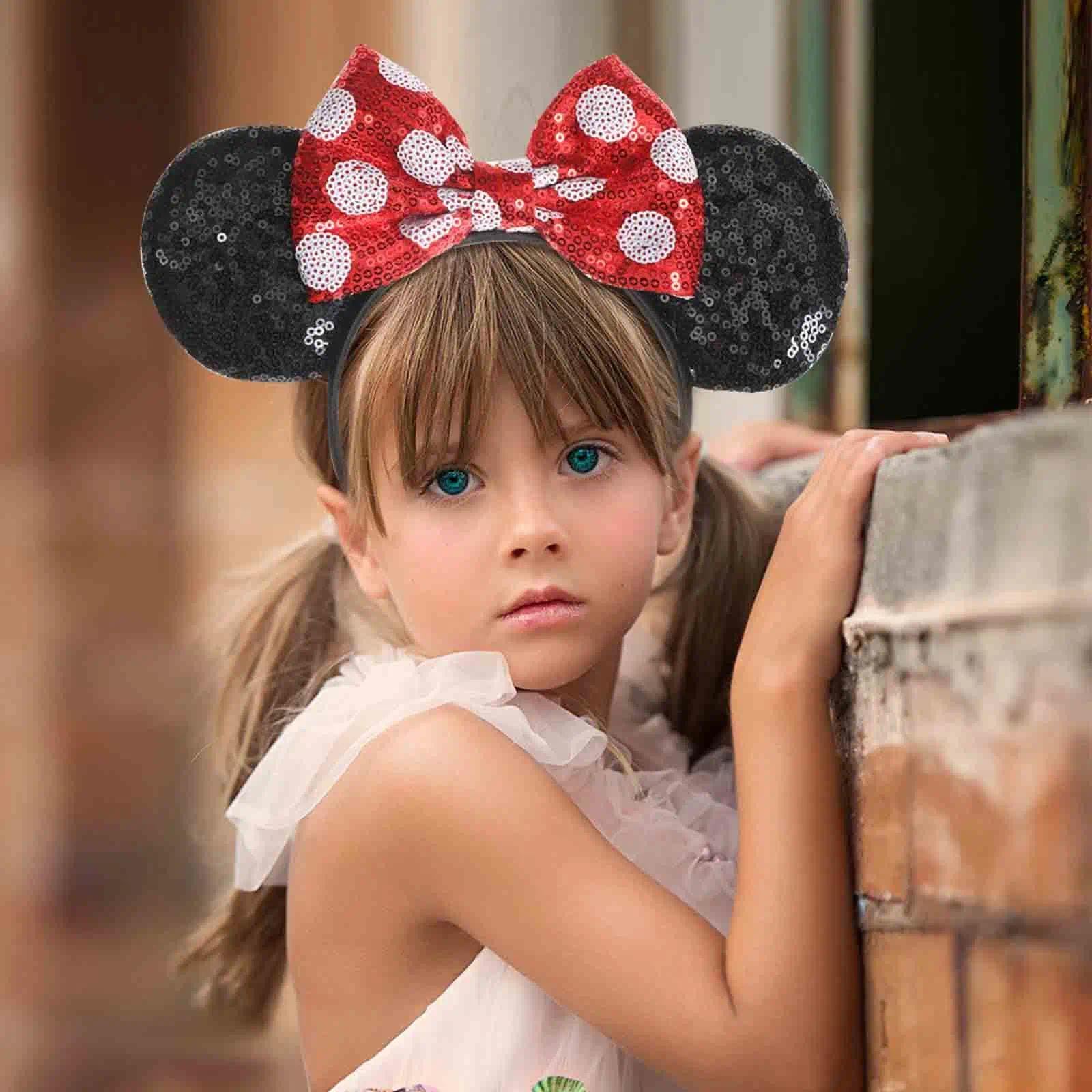 Diadema de orejas de ratón con lentejuelas para Halloween Navidad disfraz 2 piezas