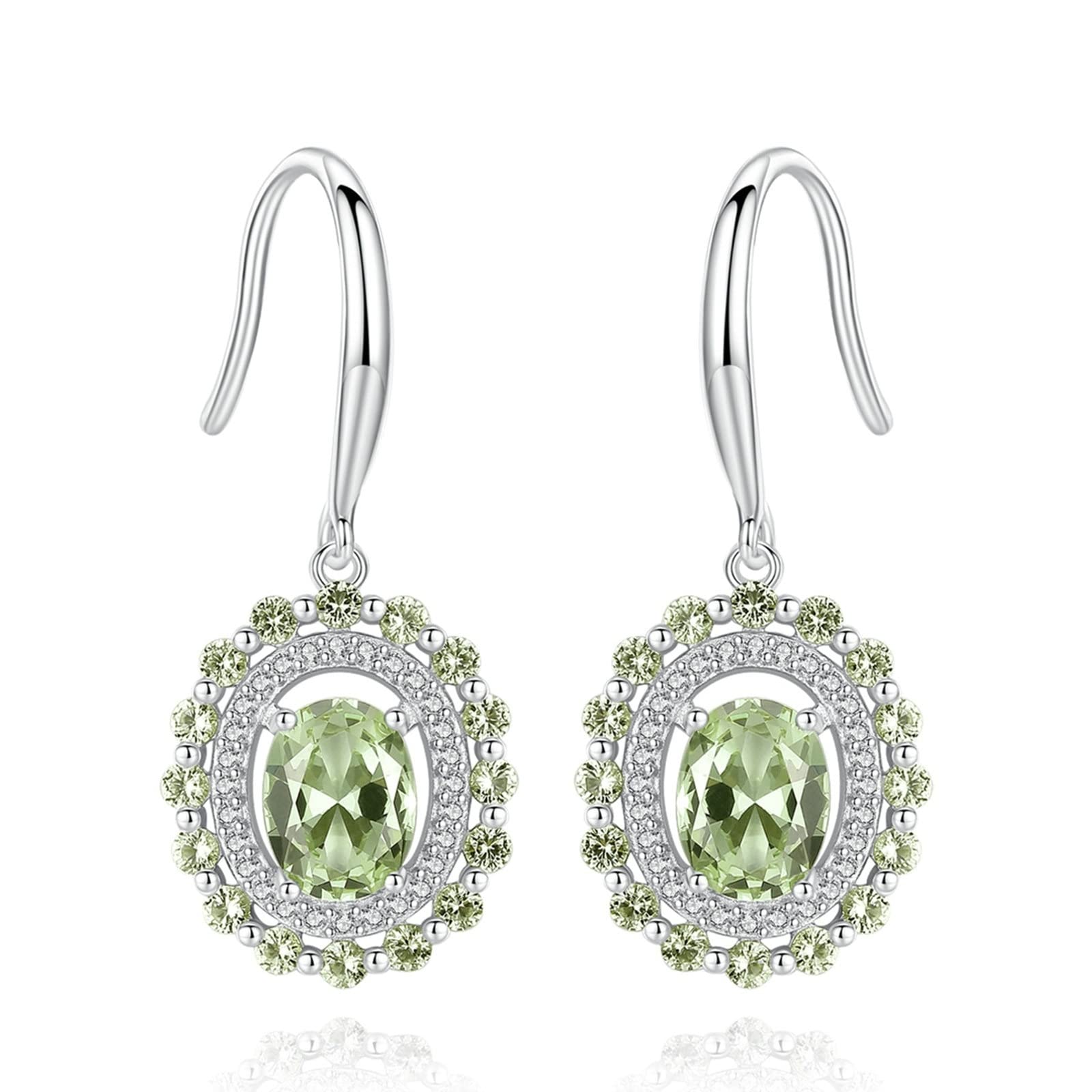 Hängeohrringe Aesthetic, Ohrring Damen Silber 925 Olivgrün 5x7mm Zirkonia Ovale Form Olivgrüner Zirkonia Ohringe Valentinstag Geschenk 29x12mm