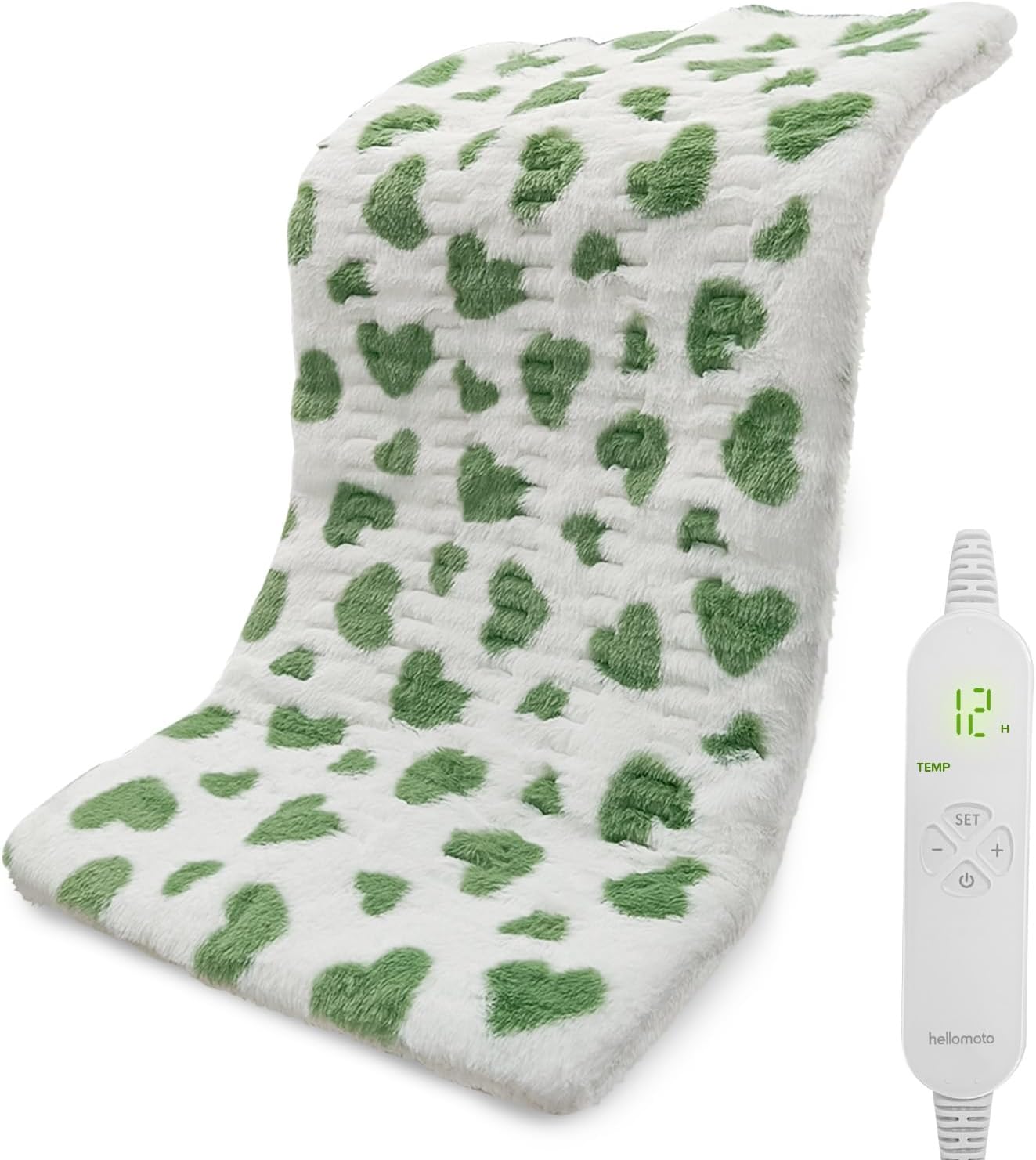 HELLOMOTO 12" x 24" Heating Pad for Back Pain Relief, 12 Heat Settings Electric Heating Pad for Neck and Shoulder, Machine Washable, Moist Heat Pad(Green)