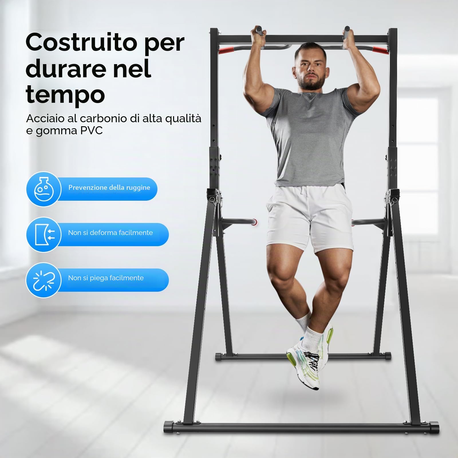 Barra per trazioni autoportante Power Tower Dip Station pieghevole, Pull Up Bar regolabile, multifunzione Home Gym Attrezzature per l'allenamento della forza