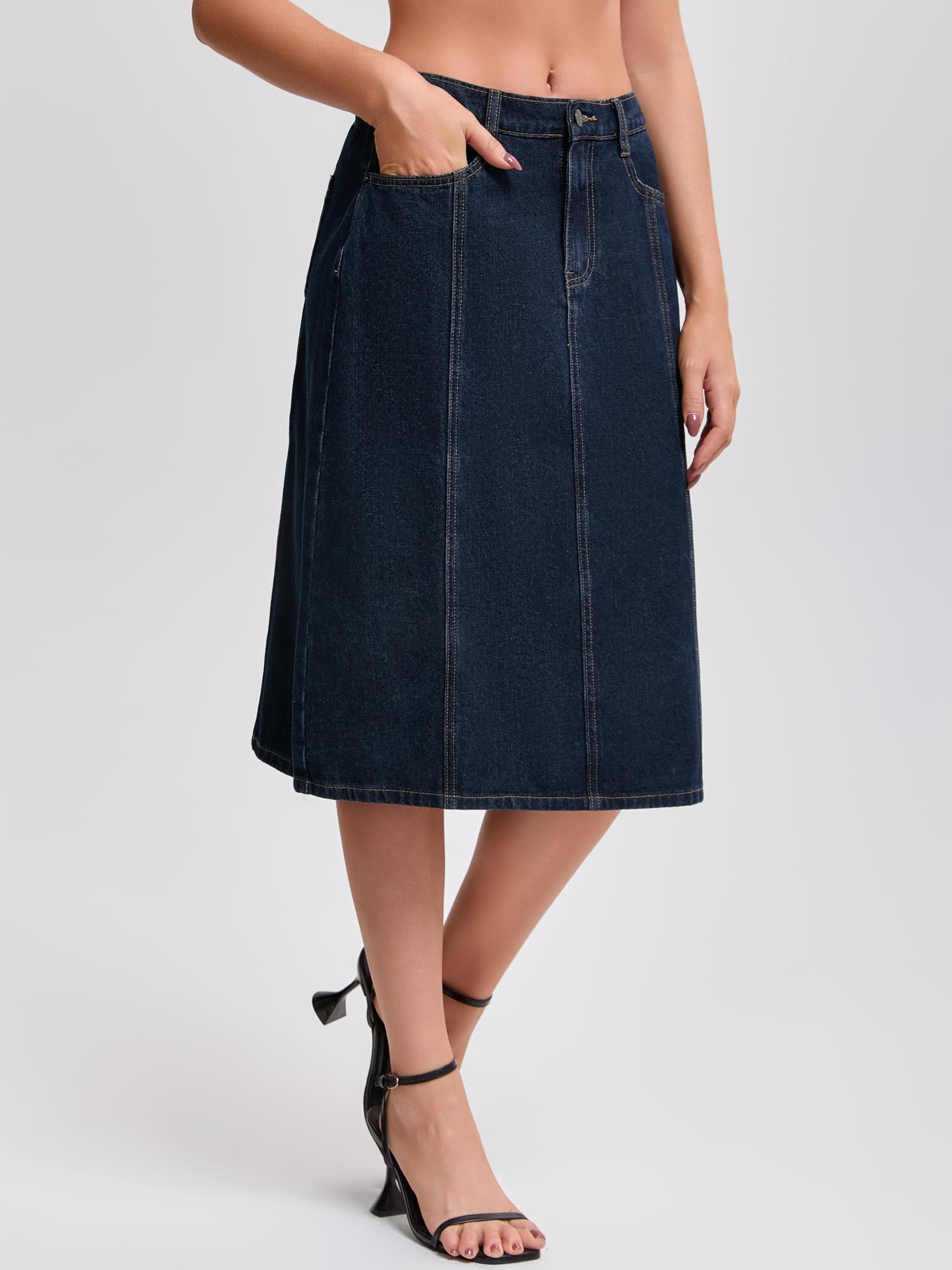 Damen A-Linie Jeansrock Midi