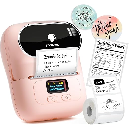 Phomemo Label Printer - M110 Thermal Label Printer, Upgraded Bluetooth Portable Label Maker for Product, Address, Small Business, Sticker, Home, DIY for Phone/Tablet/PC/Mac, with 100 Labels, Baby Pink