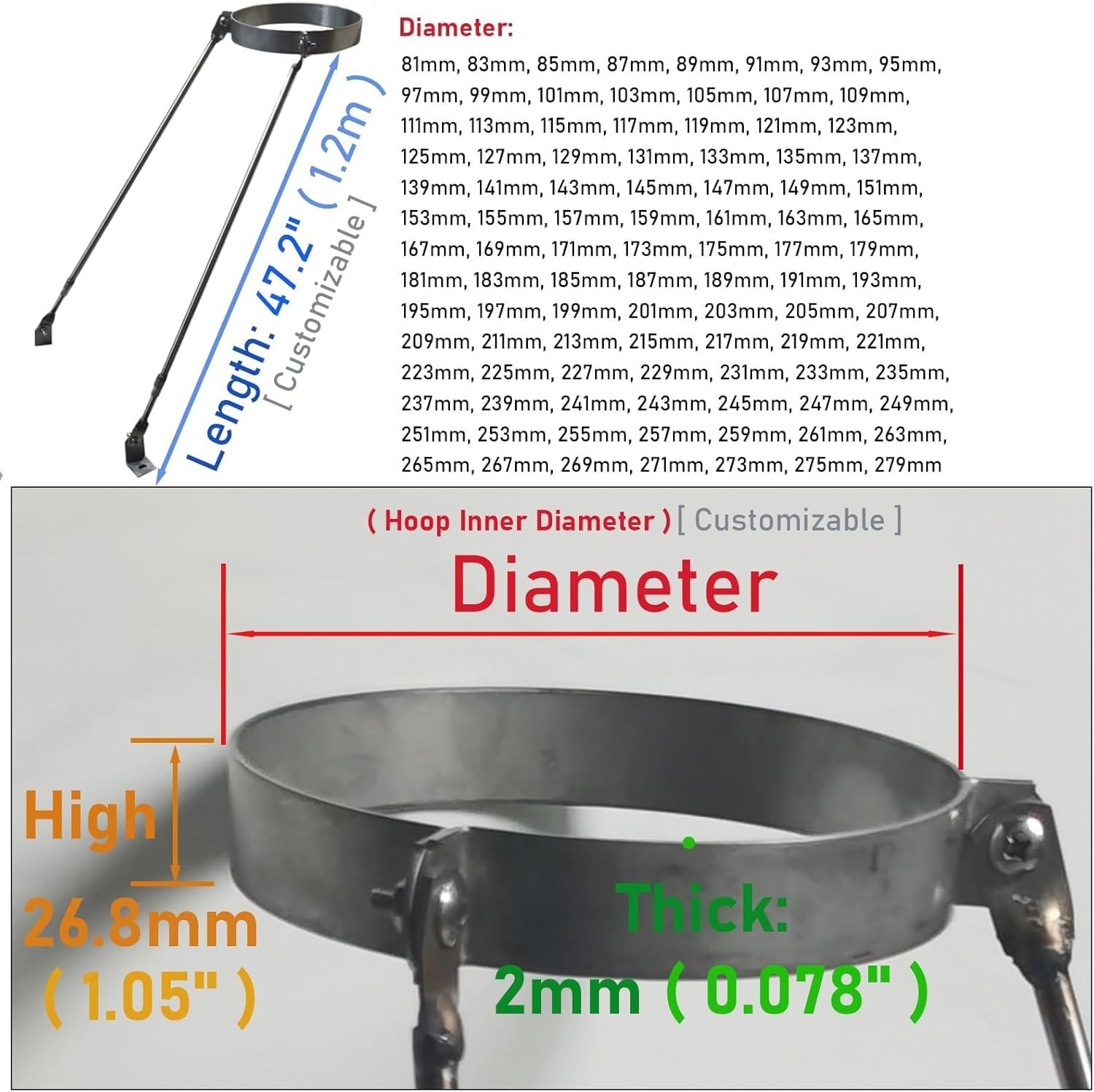 Supporto per tubo della stufa in acciaio inox, morsetto di supporto da parete per canna fumaria, kit di staffa estesa per il fissaggio contro vento e neve