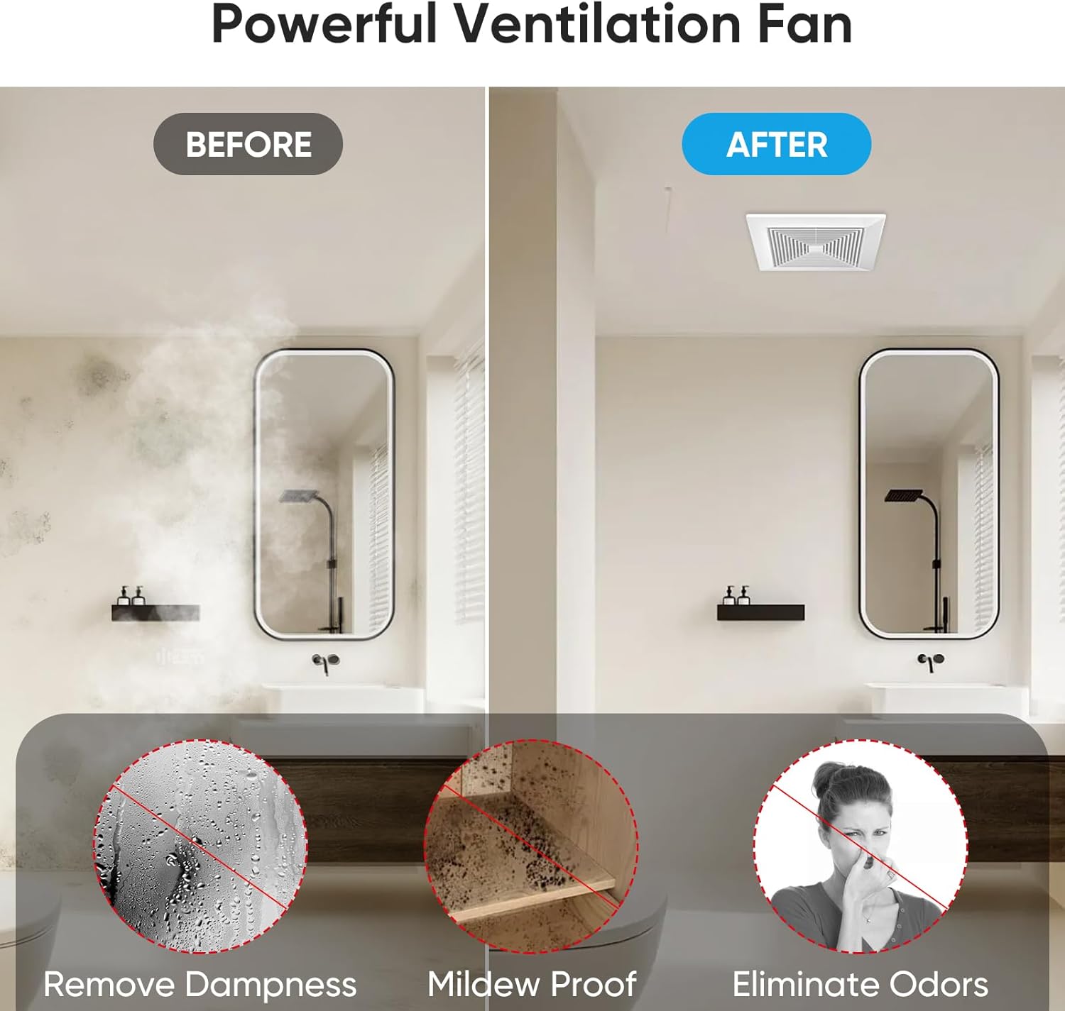 10 Inch Bathroom Exhaust Fan, 160 CFM 1.0 Sones Square Ultra Quiet Bathroom Vent Fan with DC Motor Full ABS Cover for 10.03" Ceiling Opening Mount Bath & Laundry, 110V-240V