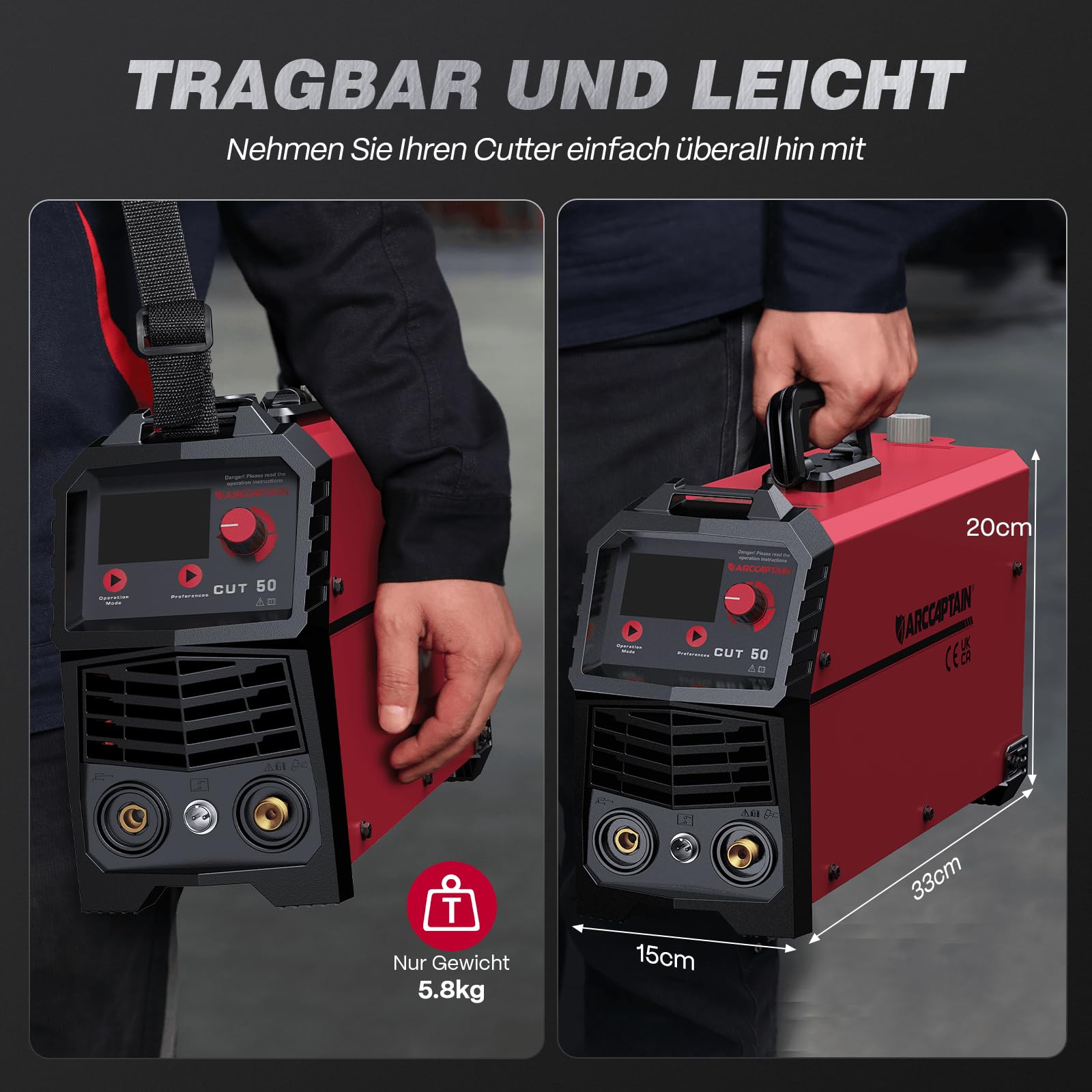 ARCCAPTAIN Plasmaschneider: [Große LED-Anzeige] 50 Ampere Plasmaschneider mit IGBT Max. Schneiden 20 mm mit Postflow und 2T/4T