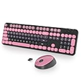 Keyboard and Mouse Wireless, Retro Typewriter Keyboard, 2.4GHz 104 Keys Full Size Cute Keyboard with Number Pad, Gradient Colorful Round Keycaps for Windows PC Desktops Laptop(BerryBlack)