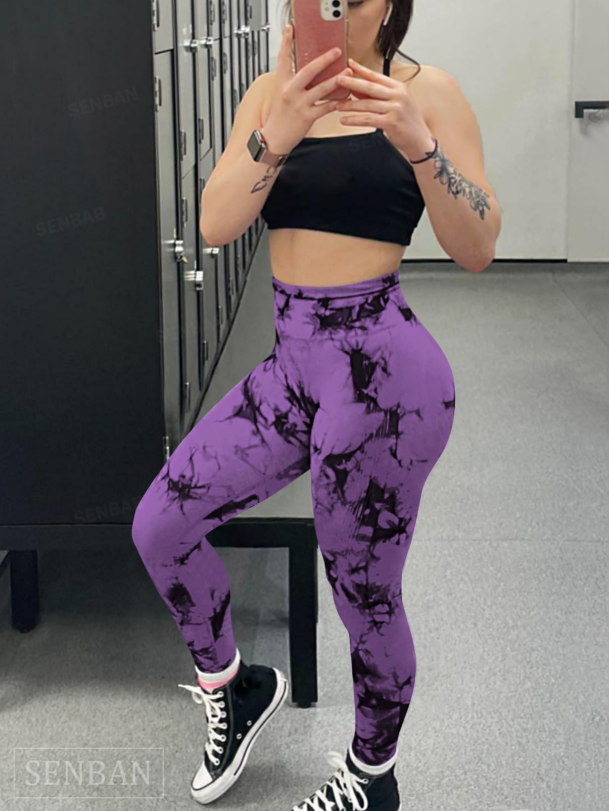 SENBAN Leggings da allenamento da donna: pantaloni da yoga a vita alta per sollevamento del sedere - Leggings da palestra senza cuciture tie dye