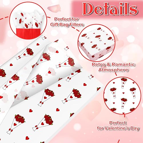 Miniatura 3 de Yaosunyuer Papel de seda de ramo de rosas de 100 hojas, papel de regalo de rosas de 20 x 14 pulgadas, papel de regalo para manualidades para el día