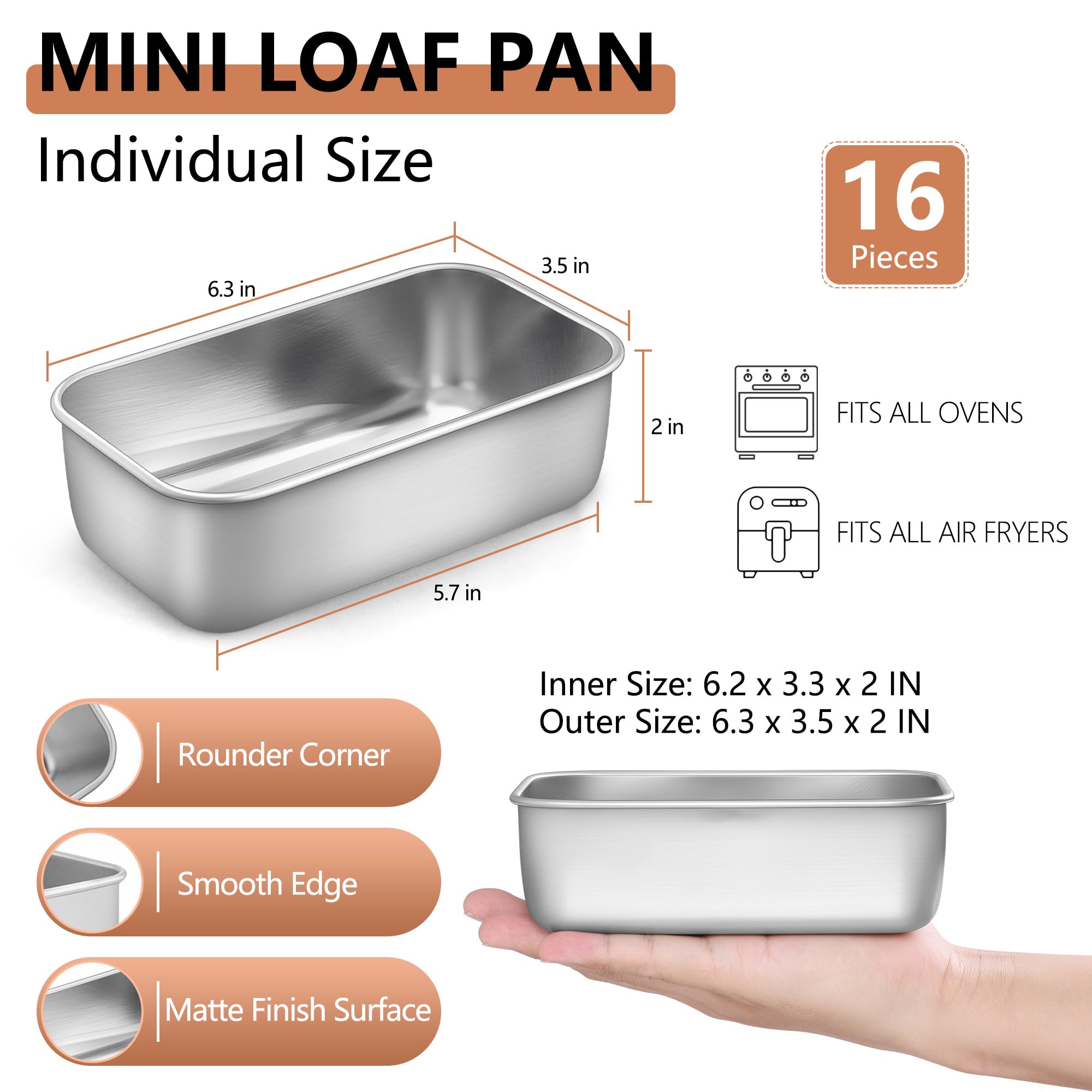 LIANYU Mini-Kastenform zum Backen von Brot, 16 x 8,9 cm, Edelstahl, kleine Brotform, Kastenform für hausgemachten Hackbraten, Metall-Kastenform für Bananen, Sauerteig, Sandwich, spülmaschinenfest