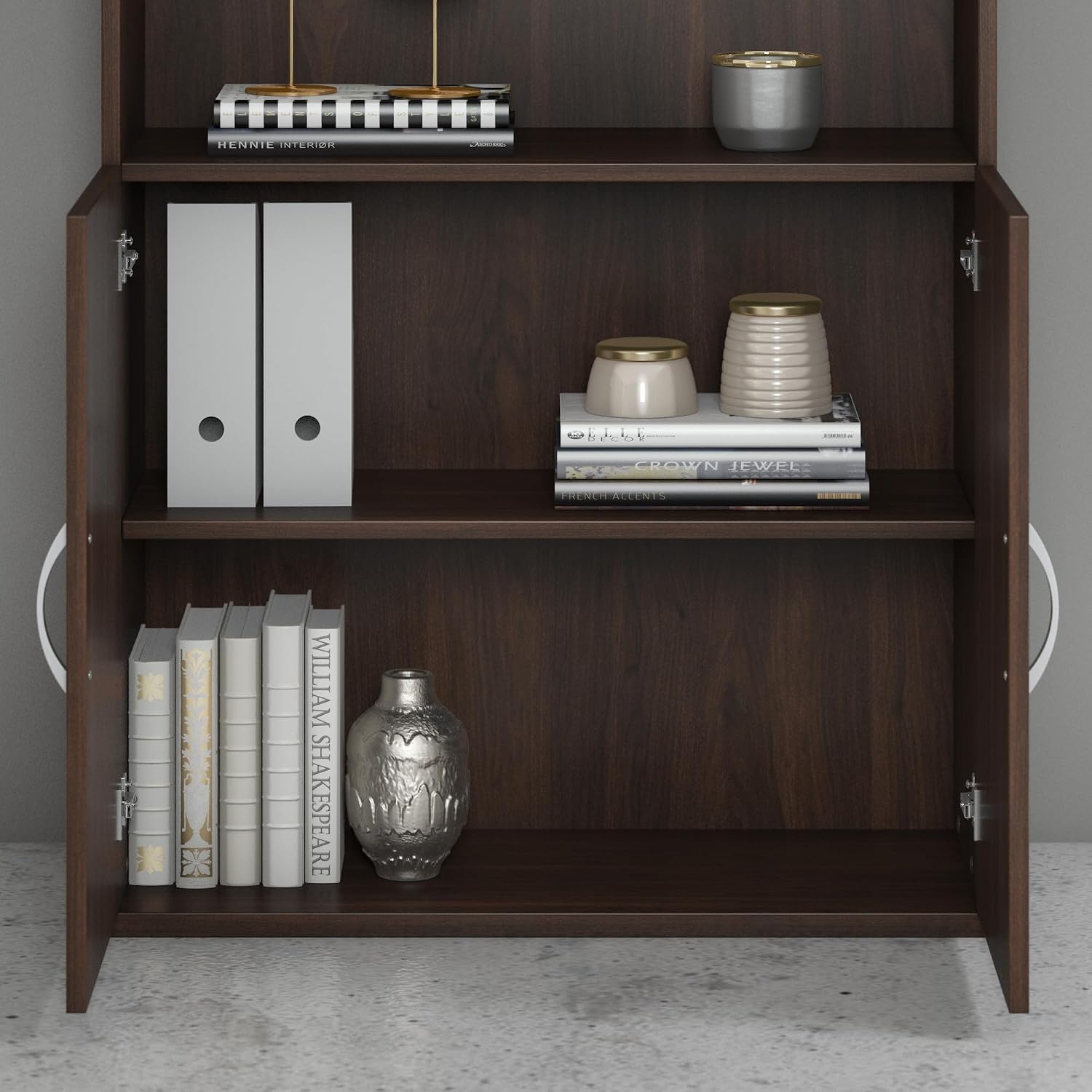 Bush Business Furniture Studio C Tall 5 Shelf Bookcase with Doors, Black Walnut