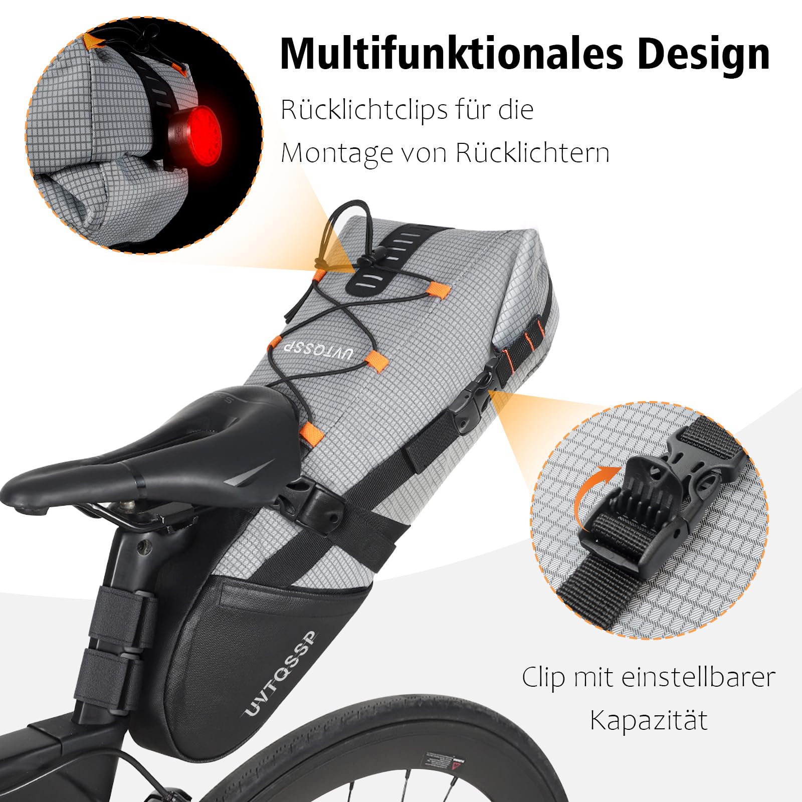 Fahrrad Satteltasche [10 Liter] 100% Wasserdicht -Bikepacking Satteltasche aus TPU-Gewebe für Mountainbikes Outdoor Fahrräder Rennräder