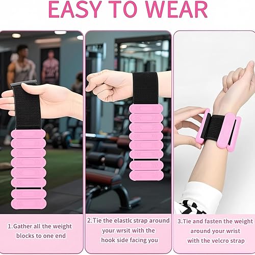 Miniatura 4 de Juego de 2 pesas para tobillo (1 libra2 libras cada una) Pesas ajustables de alta calidad para muñeca y tobillo para mujeres y hombres, pulseras de