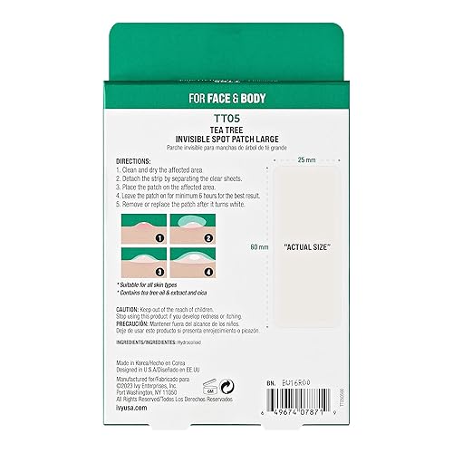 Miniatura 2 de KISS NEW YORK Parche hidrocoloide grande para acné con aceite de cica y árbol de té para cara y cuerpo, parche invisible para tratamiento de manchas