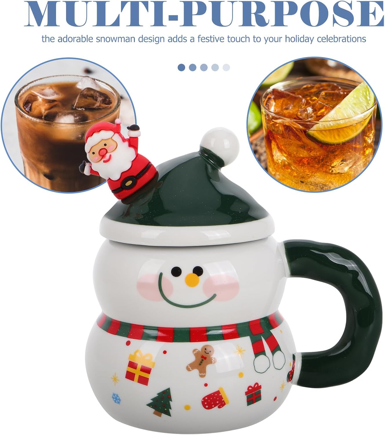 Snowman Mugs with Lid: 400ML/13.6 Ounce Porcelain Christmas Coffee Mugs with Spoon for Coffee Hot Chocolate - Christmas Ceramic Cute Drinkware for Women Men Home Winter Holiday Birthday Present