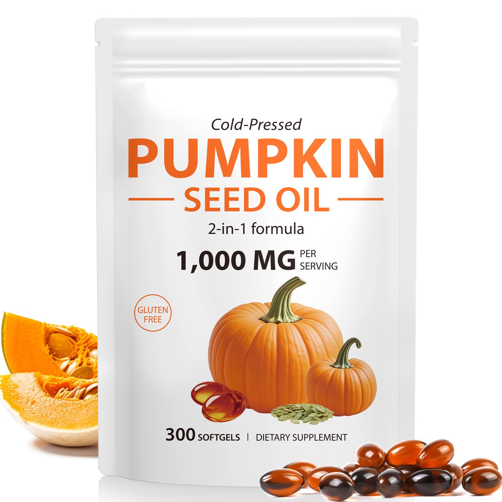 Pumpkin Seed Oil with Saw Palmetto, Pumpkin Seed Oil Capsules, Cold Pressed Pure Virgin Oil, Supports Prostate Health, Hair Growth & Bladder Function | Rich in Fatty Acids, Phytosterols, 300 Softgels 300 Count (Pack of 1)