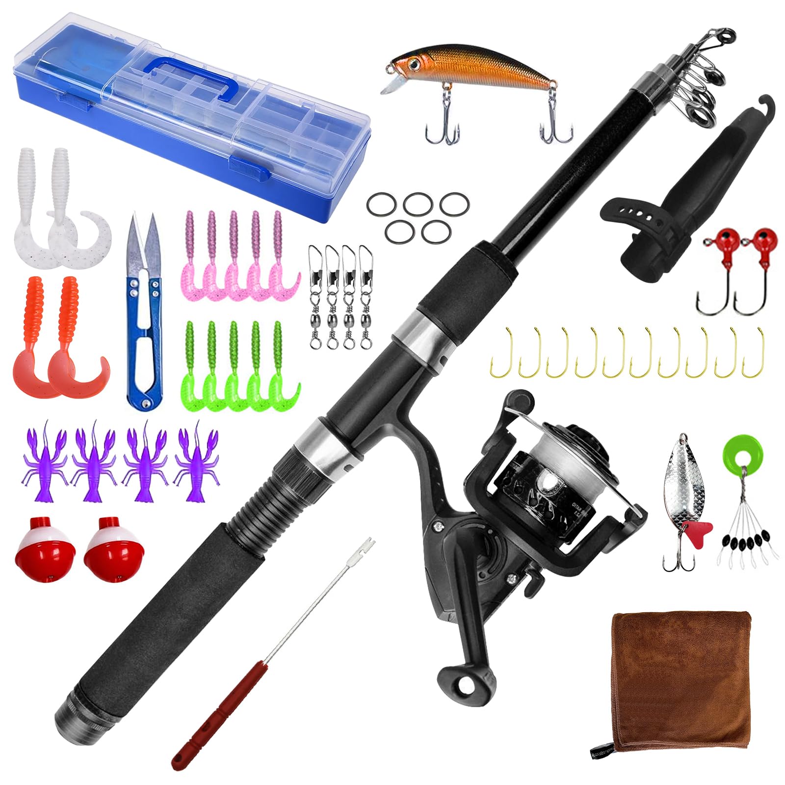 Vegena Fishing Rod and Reel Combos - Fishing Rod Reel Set, Portable Fishing Spinning Rod and Reel Combo Set,1.5m Telescopic Fishing Rod and Reel Combo Set for Travel Surf Saltwater Freshwater
