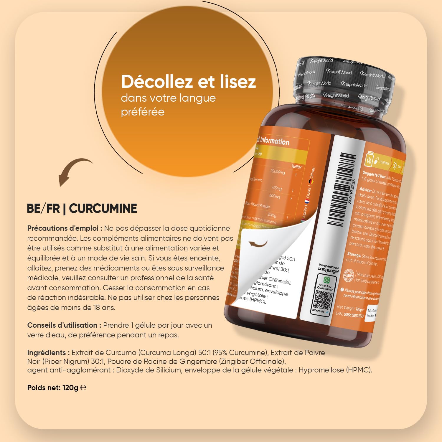 Curcuma Gingembre Poivre Noir 180 Gélules Vegan (6 Mois) - 95% Curcumine