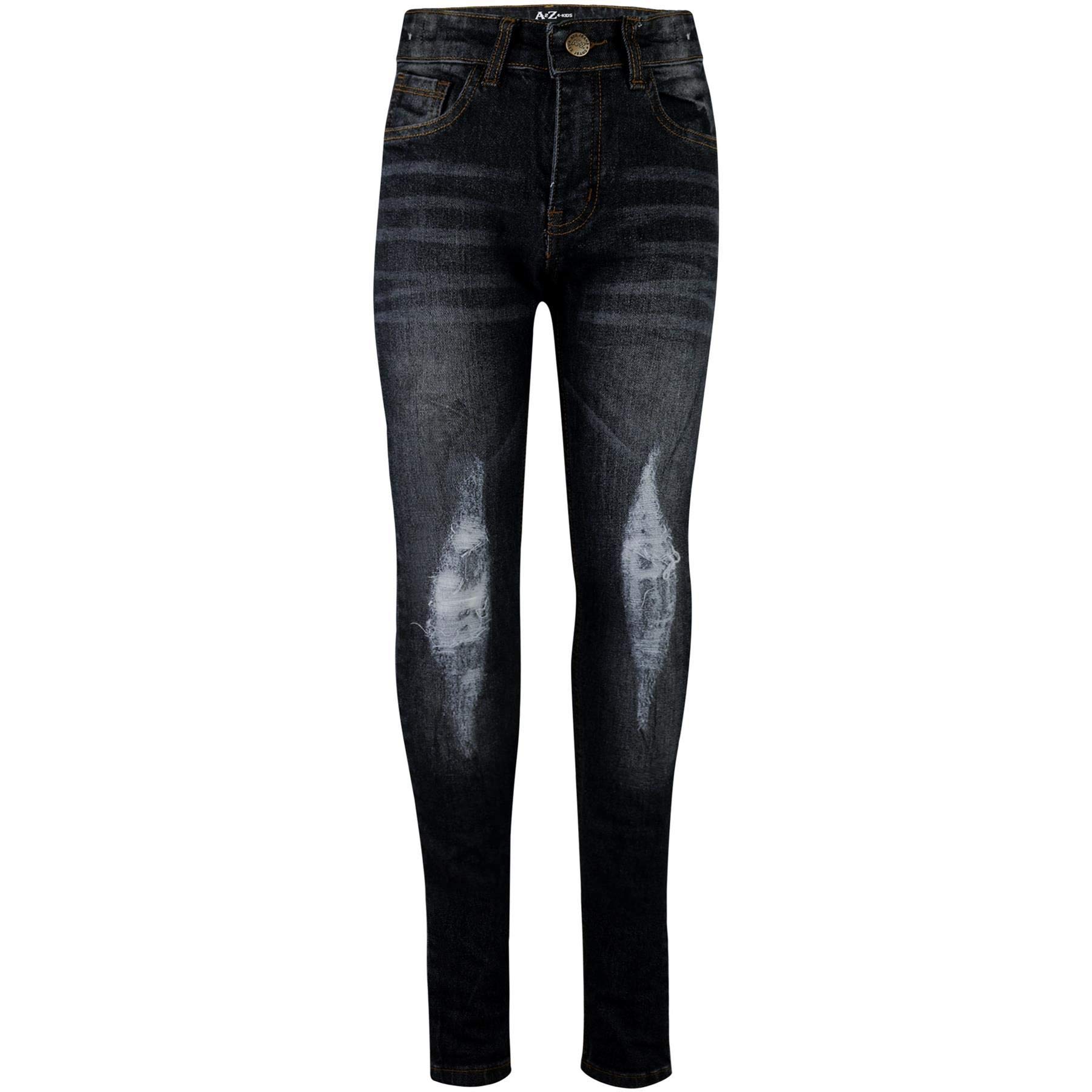 A2z 4 Kids Boys Black Stretchy Jeans Denim Knee Ripped Fashion Bikers Skinny - Jeans Jn56 13
