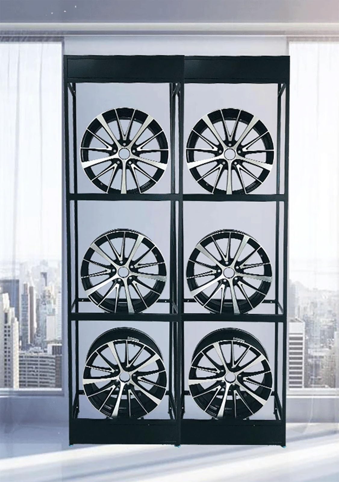 Porta Pneumatici, espositore per mozzi Antiscivolo con cartellone pubblicitario, Porta Pneumatici Anti-Vibrazione per Pneumatici Estivi e da Neve, Organizer per Pneumatic