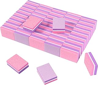 CGBE Nail Buffer, Buffer Block Nail File 100/180 Grit, Mini Nail Buffers Block Sponge Double Sided Nail File for Acrylic Nails Manicure Tools 50PCS (Pink-Purple)