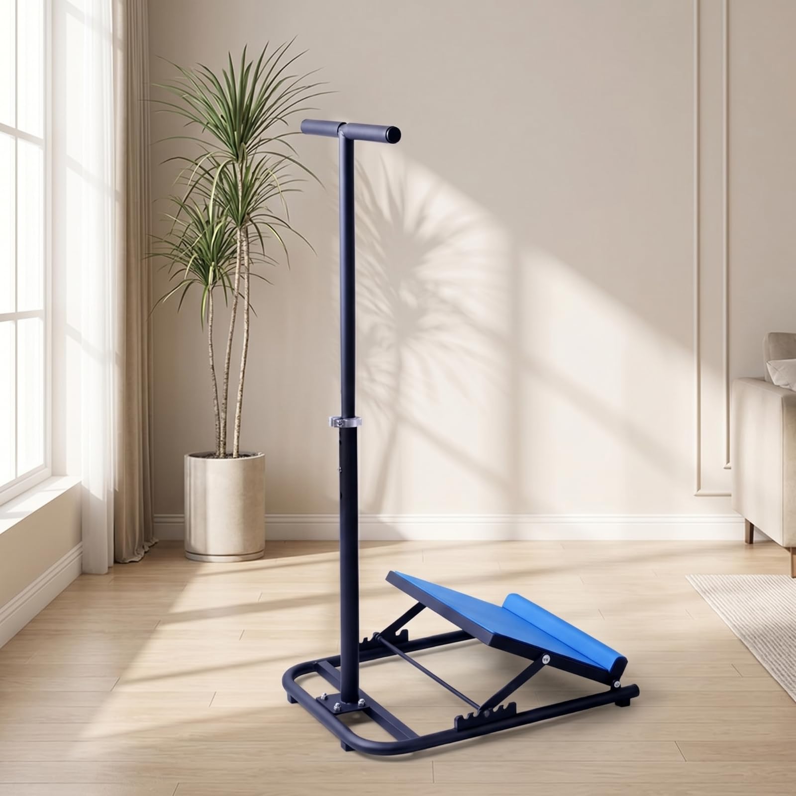 Tabla Estiramiento con Pasamanos Antislizante Tabla Inclinada con Asa Seguro Estirador Pantorrillas para Ejercicio Terapéutico, Modelo 2022 Con Reposabrazos Reforzado Azul