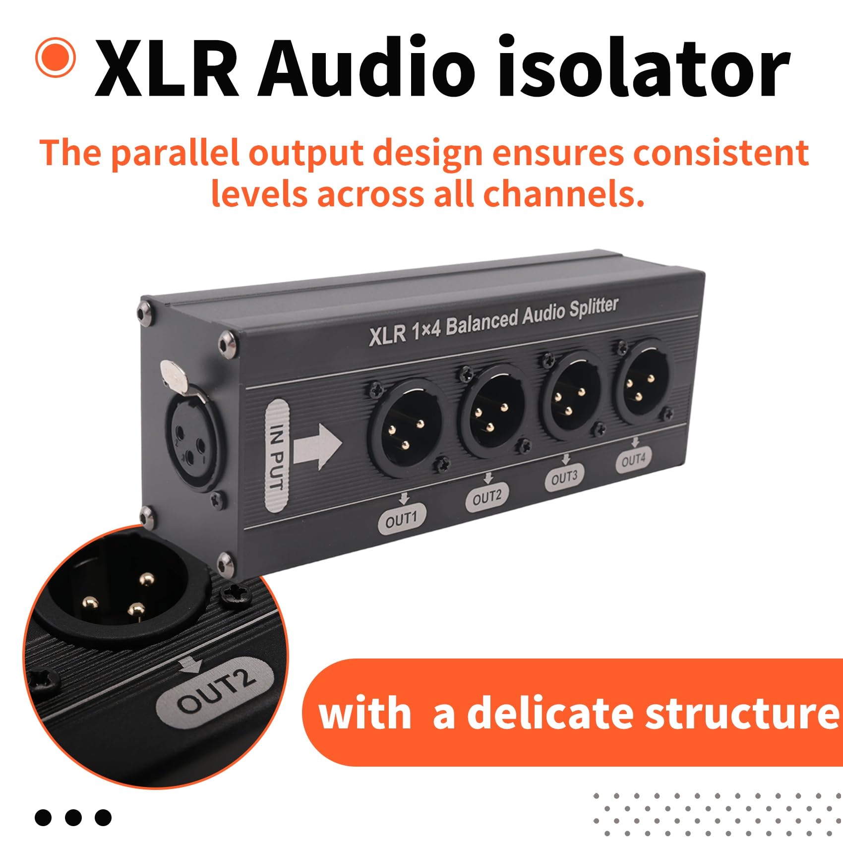 Splitter Audio Équilibré XLR 1x4 3 Broches 1 sur 4 Boîte de Distribution de Signal sans Alimentation