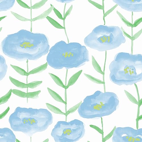 Papel tapiz azul floral para despegar y pegar, papel de contacto de flores de acuarela para gabinetes, lindo papel tapiz azul floral autoadhesivo,