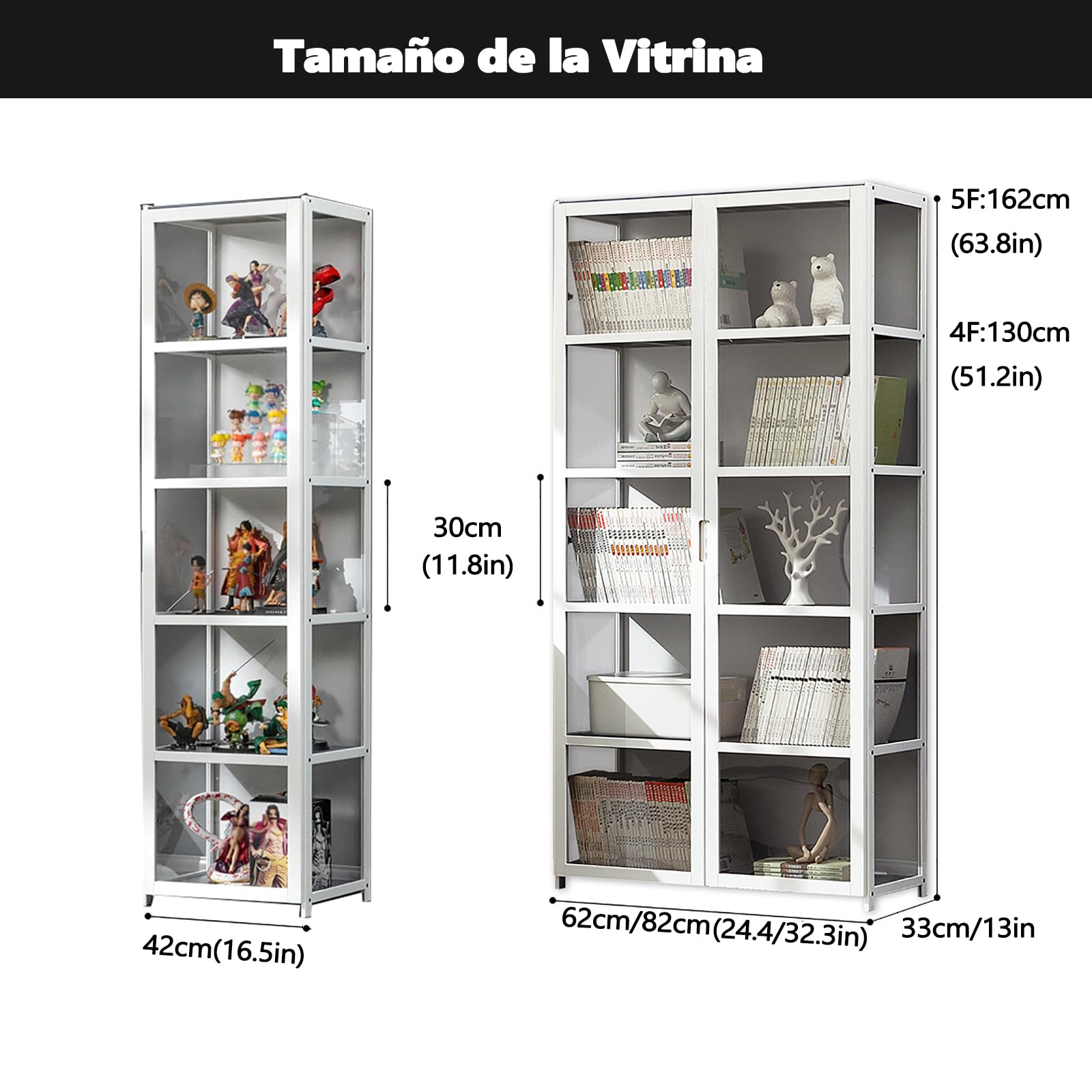 Vitrina Expositora De Bambú Con Puerta Acrílica – 62x33x130 Cm, 3 Lados Transparentes Y A Prueba De Polvo, Ideal Para Figuras Y Colecciones