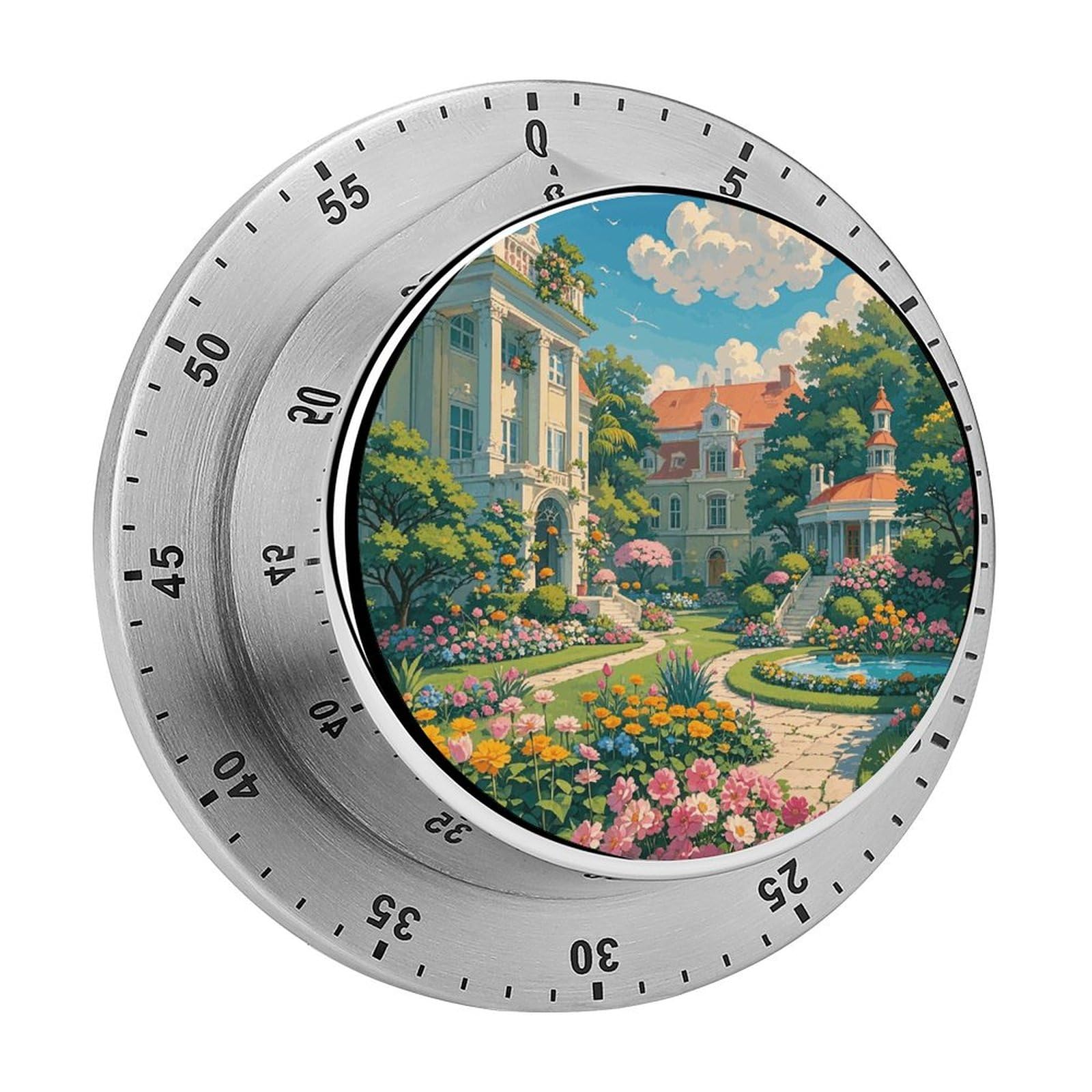 Mechanical Stainless Steel Timer Kitchen Timer Whimsical Gardens Academy Printed Stainless Steel Countdown Timer for Fitness Projects and Kitchen Tasks