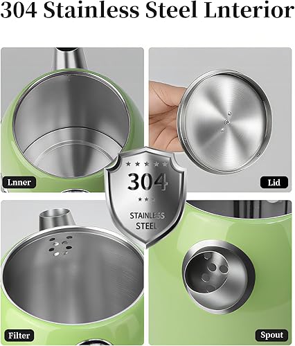 Miniatura 5 de INFOOD Hervidor eléctrico retro, hervidor de agua caliente de 1.8 L con termómetro, hervidor de té de acero inoxidable de calentamiento rápido de