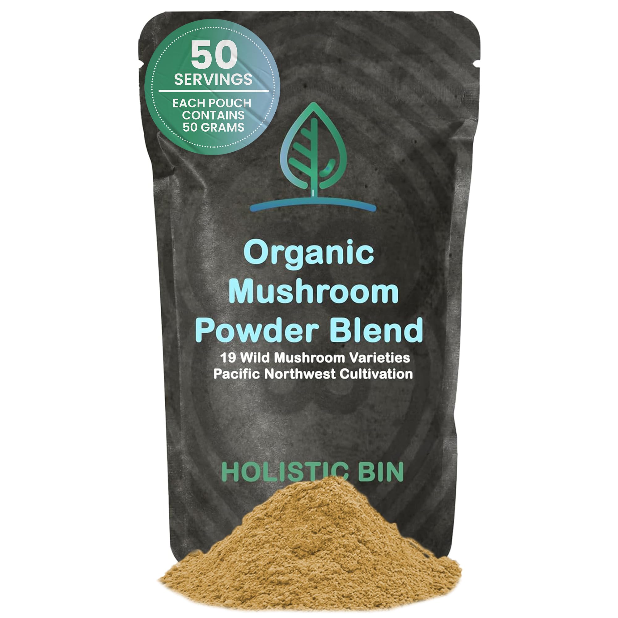 Holistic Bin Mushroom Blend Powder – 19 Wild Harvested Varieties (Lion's Mane, Reishi, Enoki, Mesima, Turkey Tail, Cordyceps, & More) – Adaptogenic