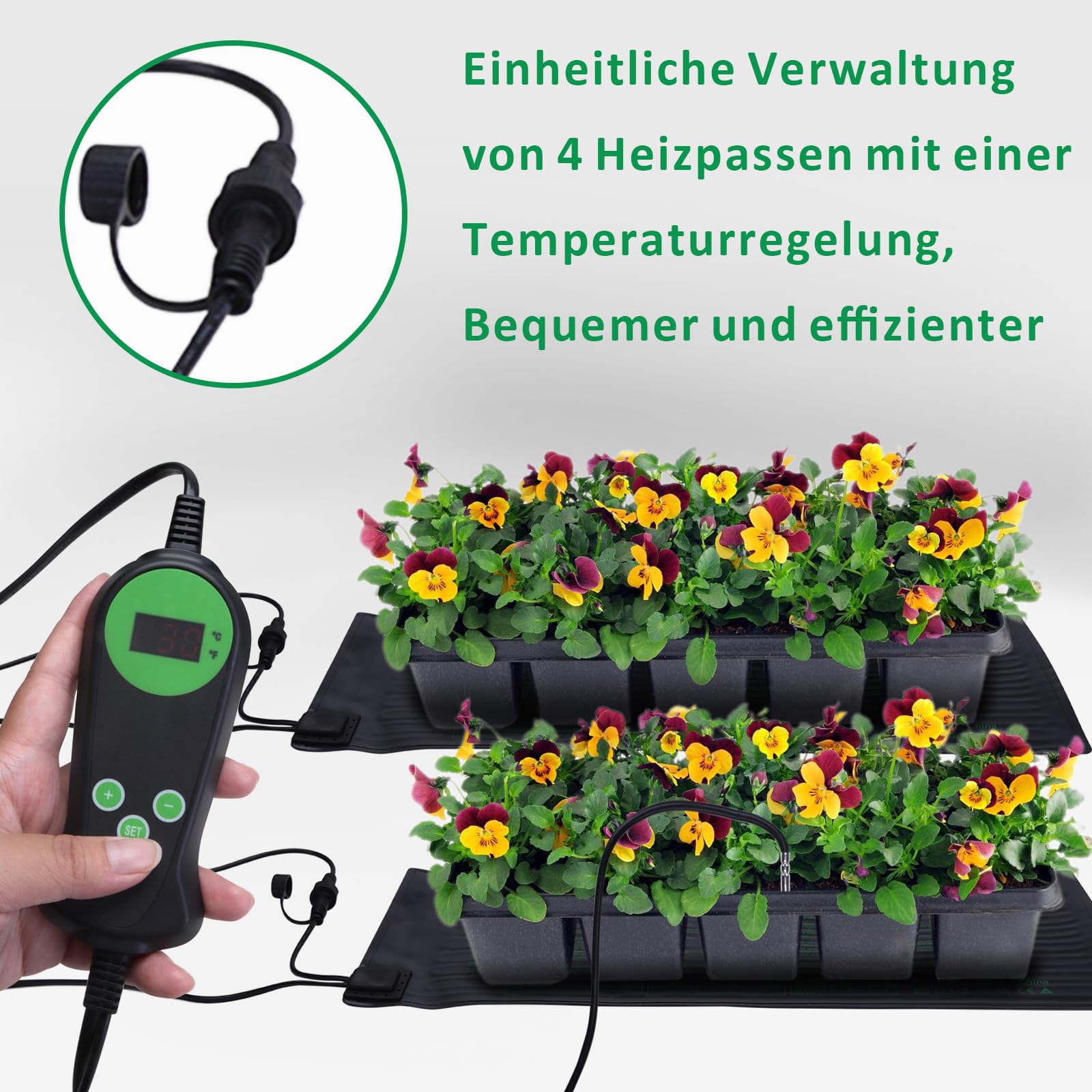 DERNORD 4 Pflanzmatte mit 1 Thermostat 30W Heizmatte 25.5 X 52.7CM Pflanzen Wasserdicht Heating Pad for Gemüse Blumen Seedling Gewächshäuser