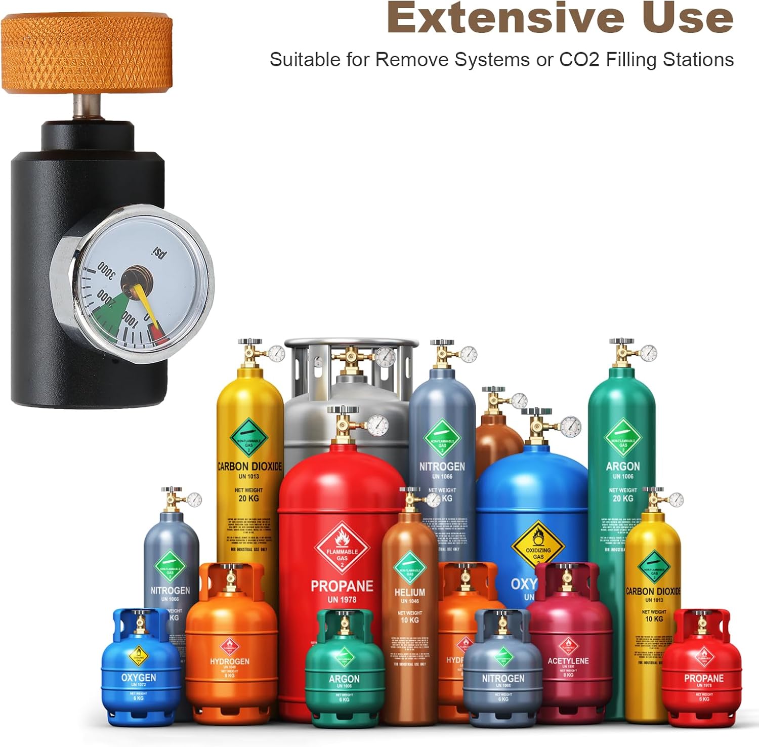 Pilipane Universal CO2 Tank Adapter for Soda Makers with 3000 PSI Gauge Carbonation Kit for Home Sparkling Water Machine Gold