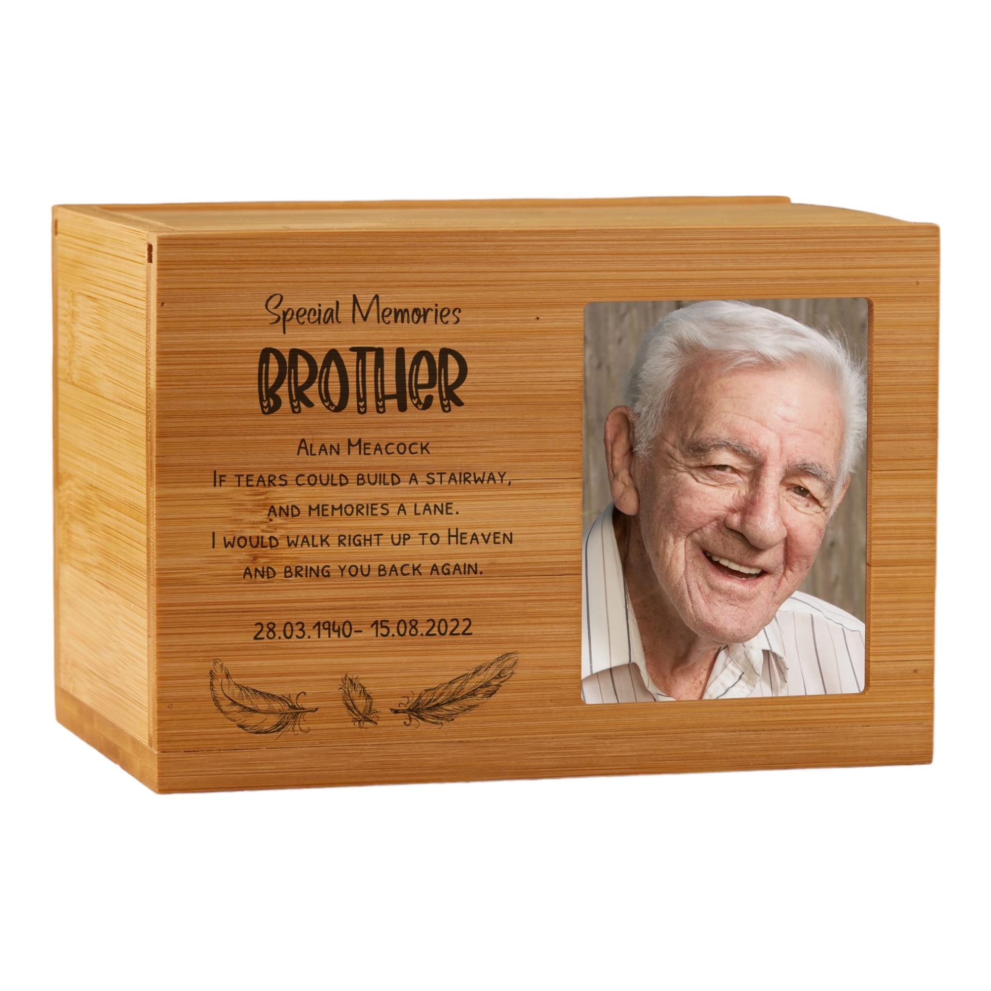ukgiftstoreonline Personalised Small Wooden Brother Memorial Cremation Urn with Photo Space