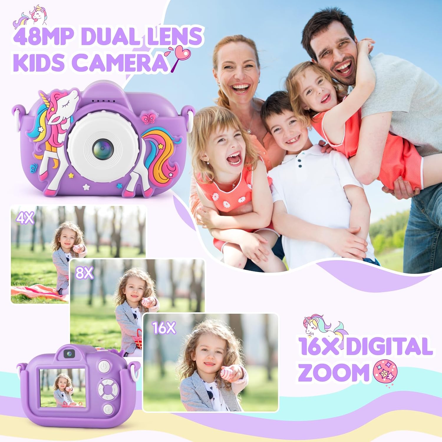 Kids Camera Toddler Toys for 3 4 5 6 7 8 Years Old Girls, 48MP HD Dual Lens Selfie Camera for Kids, 1080P HD Video Kids Digital Camera for Age 3-9 Christmas Birthday Gifts with 32G SD Card - Image 4