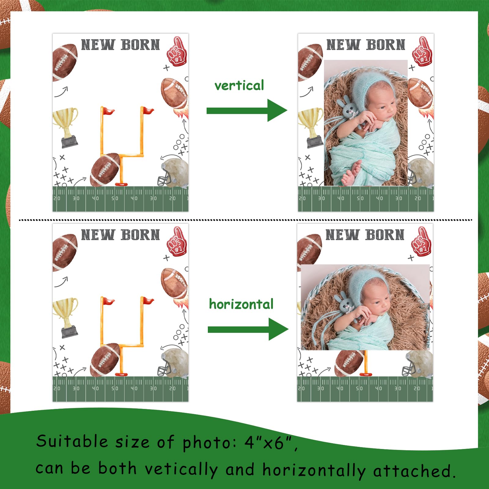 Football Photo Display Banner – First Birthday Decor, Monthly Photo Collage, Sports Theme Wall Hanging, 12 Months - View #6