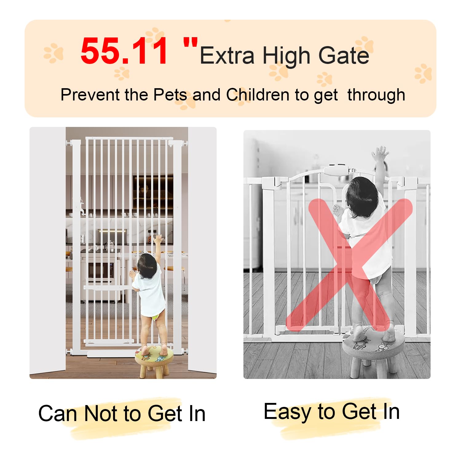 Puerta Para Gatos Extra Alta De 59 Pulgadas, Ajustable De 29.13 Pulgadas Y 45.63 Pulgadas De Ancho, Puerta Completa Montada A Presión Para Puerta, Escaleras, Casa (59 X 45 Pulgadas
