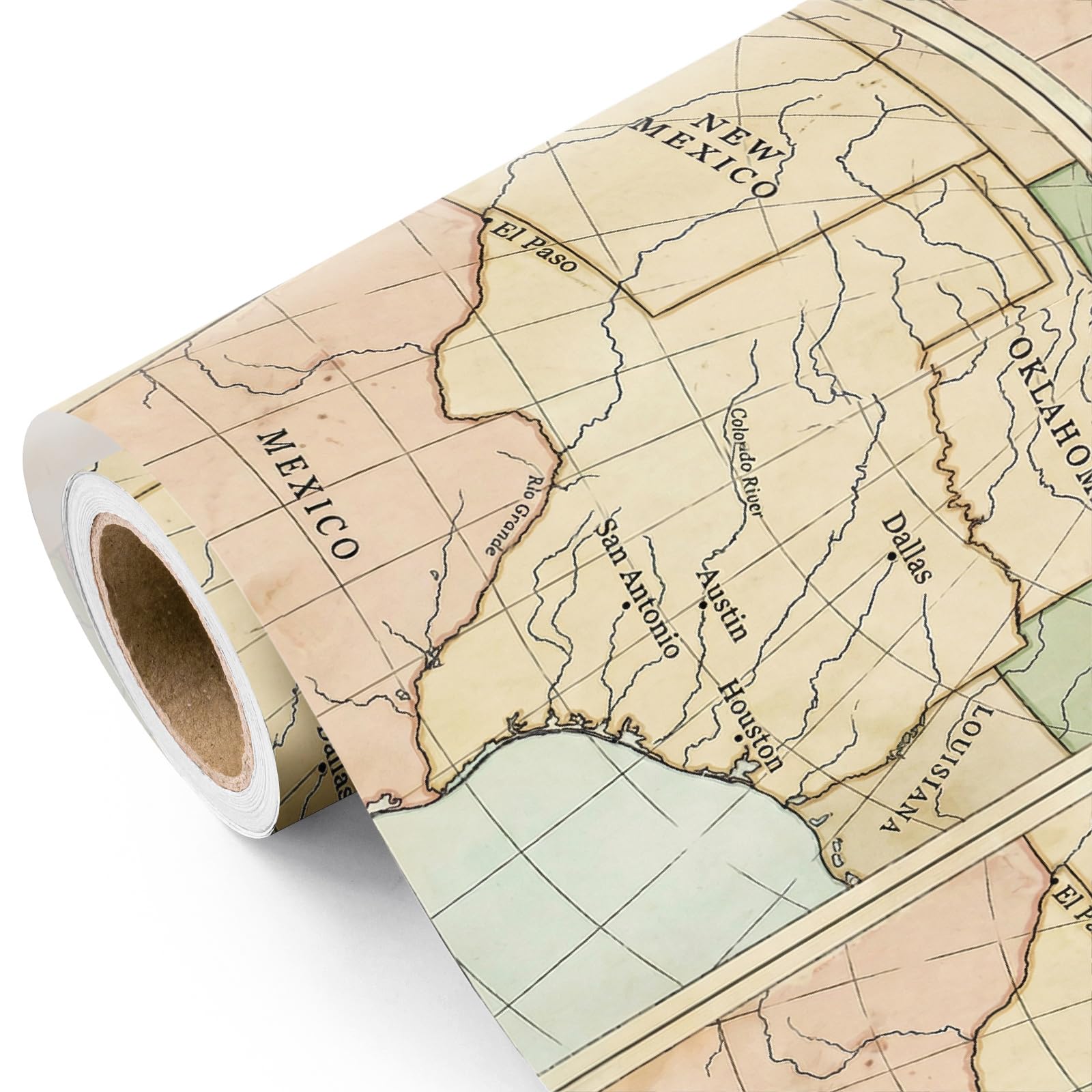 WRAPAHOLIC Vintage Map Wrapping Paper Roll - Mini Roll - 17 Inch x 16.5 Feet - Antique Retro Wrapping Paper with Texas Map Design for Birthday, Travel Lovers, Graduation, Father's Day