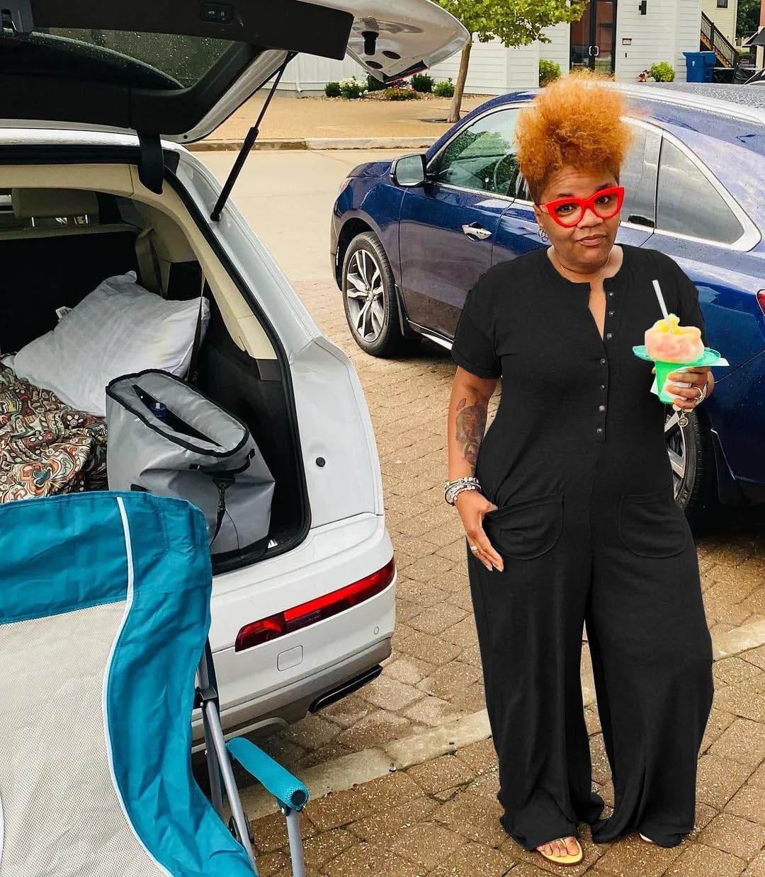 YeGine Plus Size Women Short Sleeve Loose Jumpsuit Casual Rompers One Piece Button Up Wide Leg Jumpsuits - Image 4