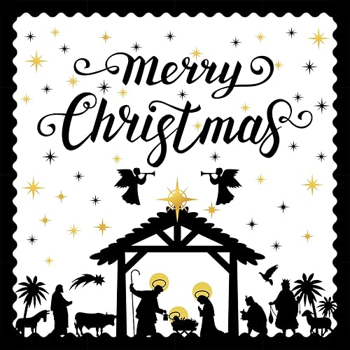 Juego de 82 tablones de anuncios de Navidad con bordes, tablero de anuncios cristiano de Feliz Navidad, decoraciones religiosas, recortes de