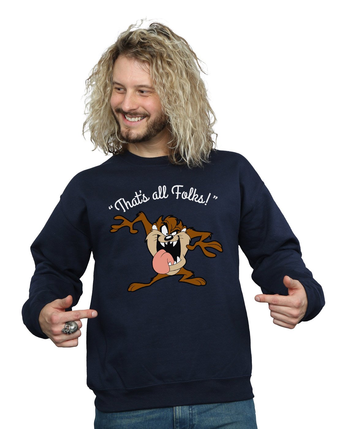 LOONEY TUNES Men's Taz That's All Folks Sweatshirt Medium Navy Blue