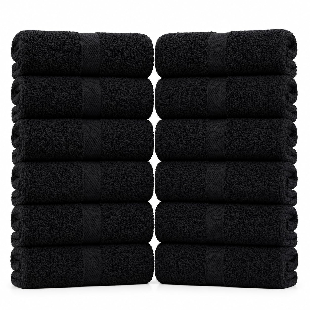 12 Pack Face Towels Wash cloths Set (30x30cm) 100% Cotton Absorbent (Black)