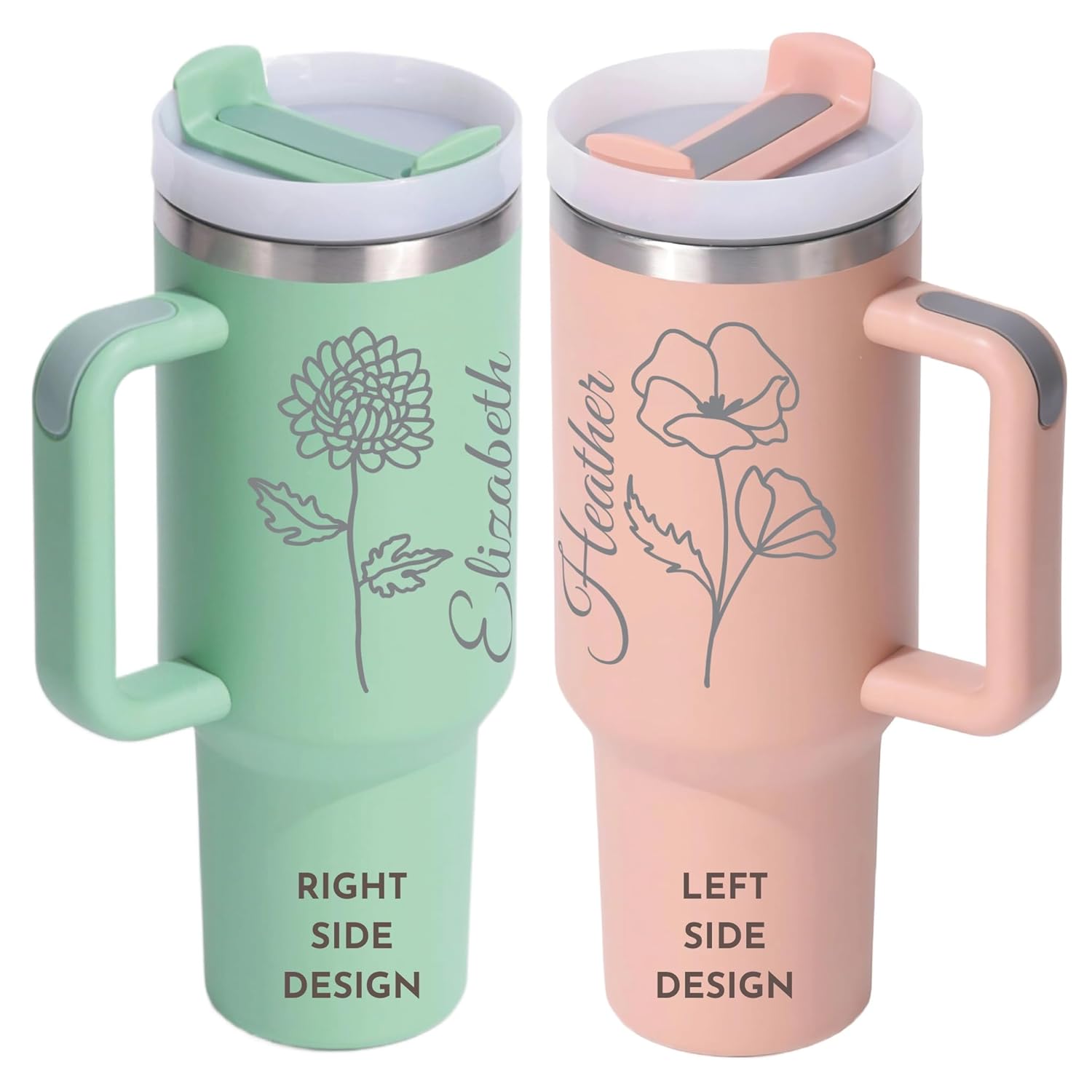 Personalized Tumbler With Engraved Names, Custom Christmas Insulated 40 Oz Tumbler With Handle And Straw, Stainless Steel Travel Coffee Mug, Personalized Gifts for Women And Birthday Cup (Birth Month Flower) Thumbnail